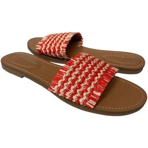 NINE WEST Cammie 3 Straw Raffia Slip On Slide Sandals Red/Natural NWOB 6.5